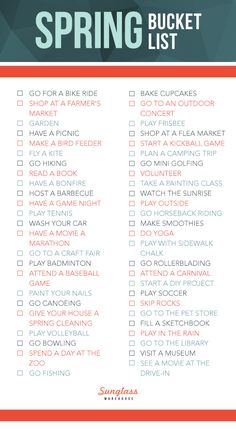 the spring bucket list is shown in red and blue