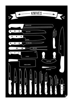 knives are shown in black and white against a black background with the words knives on it