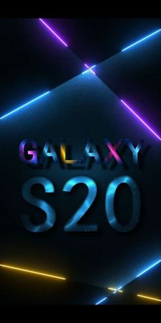 the text galaxy s20 is shown in neon lights