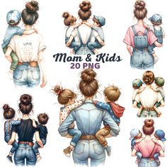 mom and kids clipart bundle - 20 png example graphic files for commercial use