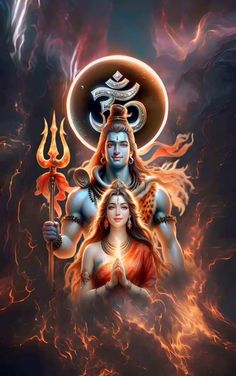 the hindu god and goddess sitting on fire