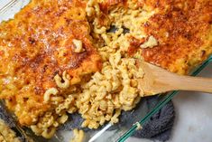 a casserole dish with macaroni and cheese