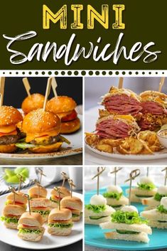 many different sandwiches are shown with the words'mini sandwiches'above them and below it