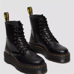 Leather Boots Nwt Perfect Conditions Never Worn Little Dusty From Being Stored With Other Shoes Size Women’s 6 Jadon Smooth Leather Platform Boots, Jadon Platform Boots, Doc Marten Boot, Jadon Boots, Boots Cuir, Dr Martens Jadon, Black Platform Boots, Dr Martens Black, Dr Martens Boots