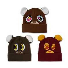 Options of with ears or no ears. One size fits all. Set of 3. College Dropout Bear, Kanye West Bear, Late Registration, College Dropout, Beanie With Ears, Graduation Bear, Bear Valentines, Skull Cap Beanie, Skull Cap