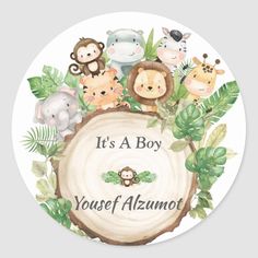 a baby shower sticker with jungle animals on it and the words thank you for celebrating with us