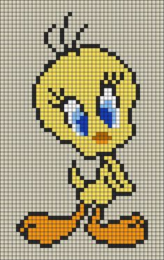 a pixellated image of a yellow bird with blue eyes