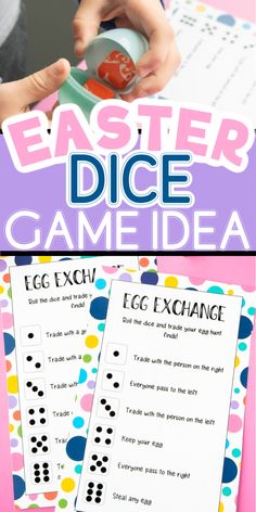 an easter dice game is shown with the words egg exchange