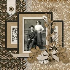 an old fashioned photo frame with a man and woman