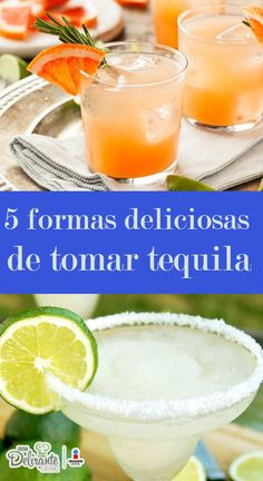 three different margaritas with orange slices and rosemary garnish