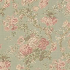 a floral wallpaper with pink and green flowers on a light blue background in an old - fashioned fashion