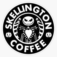 a black and white sticker with the words,'skellinggton coffee '