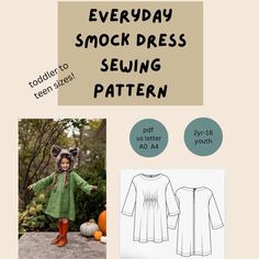 an image of a child's dress sewing pattern with the words, everyday smock dress sewing pattern