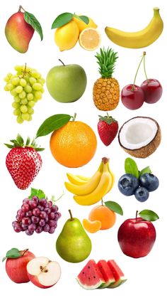 various fruits and vegetables are arranged in the shape of a circle on a white background