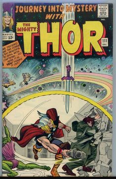 a comic book cover with an image of thor being attacked by another man in the background