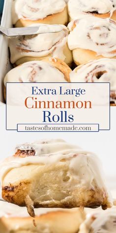 cinnamon rolls with icing in a pan