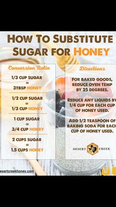 a recipe for how to substite sugar for honey and other healthy foods on the table