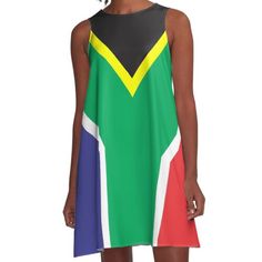 Loose-fit, mid-length sleeveless dress with silky handfeel. Printed on both sides. Machine washable. Size range XS-2XL. From the magnificent Table Mountain to the rugged Karroo and the beautiful Drakensberg. Teaming with amazing wildlife and inspirational people, South Africa is a country I could not be more proud to be a part of. South African Flag, Africa Flag, African Flag, Table Mountain, Black Artists, Woven Dress, Flag Design, Dress For Sale, Inspirational People