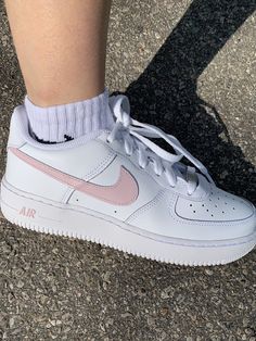 Custom Air Force 1's (AF1s). pale dusty rose pink, hand-painted.  These classic AF1s are personalized with dusty rose swooshes and detailing on each shoe which will have everyone turning heads. All shoes are made to order, therefore all orders are unique and no returns/exchanges. Please let me know if you have any colour requests! A message confirmation will be sent regarding size and design, please reply to proceed. Shoes are ordered in Youth Sizing. *Please note - refrain from wearing in rainy Pink Custom Air Force, Pretty Sneakers, Taking Risks, Air Force 1s, Sneakers Looks, Brace Yourself, Nike Brand