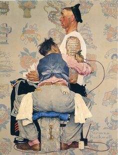 an illustration of a man sitting on top of a chair next to a woman and child