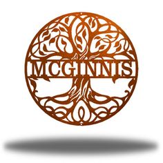 the mcinns logo is shown in an orange circle with trees and leaves on it