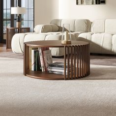 a living room scene with focus on the coffee table