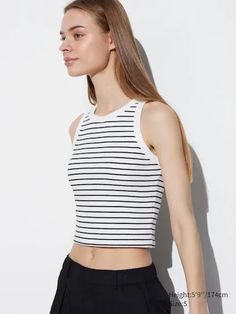 Great everyday stripe tank top with built in bra! Uv Protection Clothing, Chino Joggers, Healthy Style, Uniqlo Tops, Crop Bra, Tank Top Camisole, Striped Tank Top, Bra Top, Bra Women