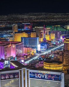 the las vegas strip is lit up at night