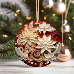 a christmas ornament hanging from a tree