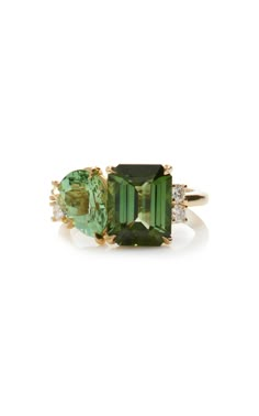 18k Yellow Gold Tourmaline Ring By Jamie Wolf | Moda Operandi Green Matching Wedding Rings, Multicolored Engagement Ring, Colored Engagement Ring, Multi Gem Ring, Gold Diamond Drop Earrings, Gold Diamond Hoop Earrings, Pave Diamond Earrings, The Bling Ring, Green Tourmaline Ring