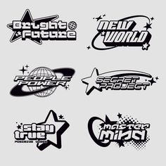 six different logos for various sports teams, including one that has the word new world on it