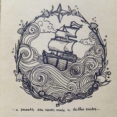 an old book with a drawing of a ship on it