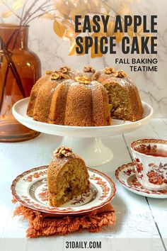 an advertisement for the easy apple spice cake