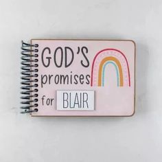 a spiral notebook with the words god's promises for blarr on it