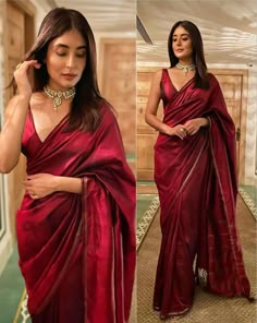 Diwali Saare Look, Suits Ideas For Woman, Diwali Saree Outfit, Diwali Outfits Saree, Diwali Saree Look Traditional, One Pic Dress, Dress Back Design, Red Sari, Saree Blouse Styles