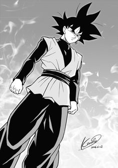 a black and white drawing of gohan from dragon ball