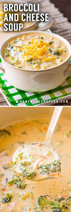 broccoli and cheese soup in a white bowl