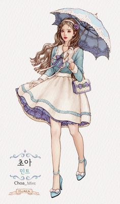 a drawing of a girl with an umbrella in her hand and the caption says, she is choa mint