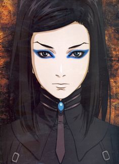 an anime character with blue eyes and black hair