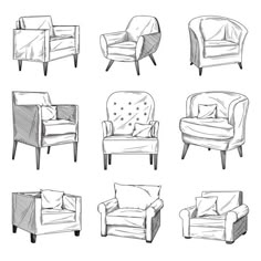 sketches of chairs and couches in various positions stock photo royaltyvectors black bedroom furniture