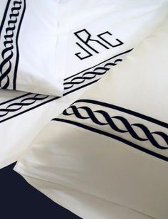 Pacific Custom Embroidered Chain Bed Linens-Sheets-Shams-Duvet Covers Embroidered Sheets, Monogram Bedding, White Linen Napkins, Linen Guest Towels, Usa Florida, Monogrammed Linens, Embroidered Bedding, Cheap Bedding, Bed Linen Design