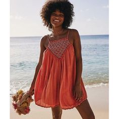 Nwt Free People Crystal Cove Smocked Mini Dress, Size L Billowy Mini Dress In Soft Cotton Fabric, Embroidered Detail, Cutout Back With Tie, Adjustable Straps Color Is Burnt Sienna, A Reddish Orange. Lightweight & Comfy, Perfect For Summertime Pet-Free, Smoke-Free Home Summer Dresses With Smocked Back For Beach Cover-up, Beachwear Sundress With Smocked Back, Orange Sundress Mini Dress For Beach, Summer Mini Dress With Smocked Back For Beach, Vacation Sundress With Smocked Bodice, Flowy Sundress With Smocked Bodice For Vacation, Orange Beachy Dress For Spring, Bohemian Sundress With Smocked Back For Brunch, Bohemian Beach Dress With Smocked Back For Vacation