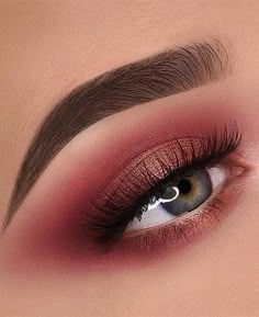 Light Red Eye Makeup, Red Makeup For Blue Eyes, Dark Red Eyeshadow Looks, Red Prom Makeup For Blue Eyes, Red Eyeshadow Looks For Quince, Red And Brown Eyeshadow Looks, Red Eyeshadow Smokey Eye, Berry Eyeshadow Looks, Deep Red Eyeshadow Looks