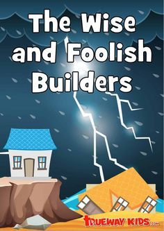 the wise and foolish builder's book cover with a house on top of a cliff