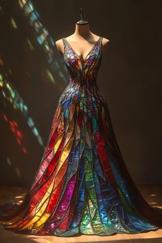 Stained Glass Dress Fashion, Stained Glass Gown, Stained Glass Costume, Glass Clothes, Stained Glass Dress, Glass Dress, Mosaic Dress, Turning 20, Be Patience