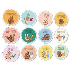 six stickers with different types of hand gestures