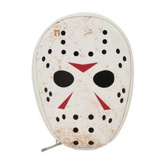 Unleash your inner horror fan with this Friday the 13th cosmetic bag, shaped like Jason Voorhees’ iconic hockey mask. Made from PU materials, this bag features a spacious zipper compartment, perfect for storing your makeup essentials or other items. Measuring 6"W x 8.5"H x 3.5"D, it offers ample space while remaining compact for travel. Easily wipeable for quick maintenance, this bag combines chilling design with practicality. Friday The 13th Jason, Cosmetic Train Case, Jason Mask, Mask Shapes, Slasher Film, Hockey Mask, Makeup Bag Organization, Jason Voorhees, Pouch Organizer