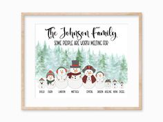 a family christmas card with snowmen in the background and text that reads, the johnson family