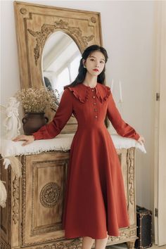 Long Autumn Dress, Peter Pan Collar Dress Vintage, Dresses With Collars, Long Sleeve Vintage Dress, Elegant Vintage Dresses, Vintage Tattoos, Long Chiffon Dress, Vintage Dresses For Sale, Vintage Outfits 90s