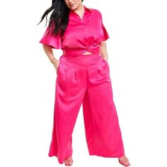 Manufacturer: Nina Parker Style Type: Wide Leg Pants Collection: Nina Parker Sleeve Length: Material: 97% Polyester/3% Spandex Fabric Type: Satin Specialty: Pleated Sku: BH5840908 Size: 4X.  Color: Pink.  Gender: female.  Age Group: adult.  Pattern: solid. Pink Yarrow, Paisley Color, Plus Size Pants, Sweater Tank Top, Ribbed Sweater, Trendy Plus Size, Retro Inspired, Satin Fabric, Leg Pants